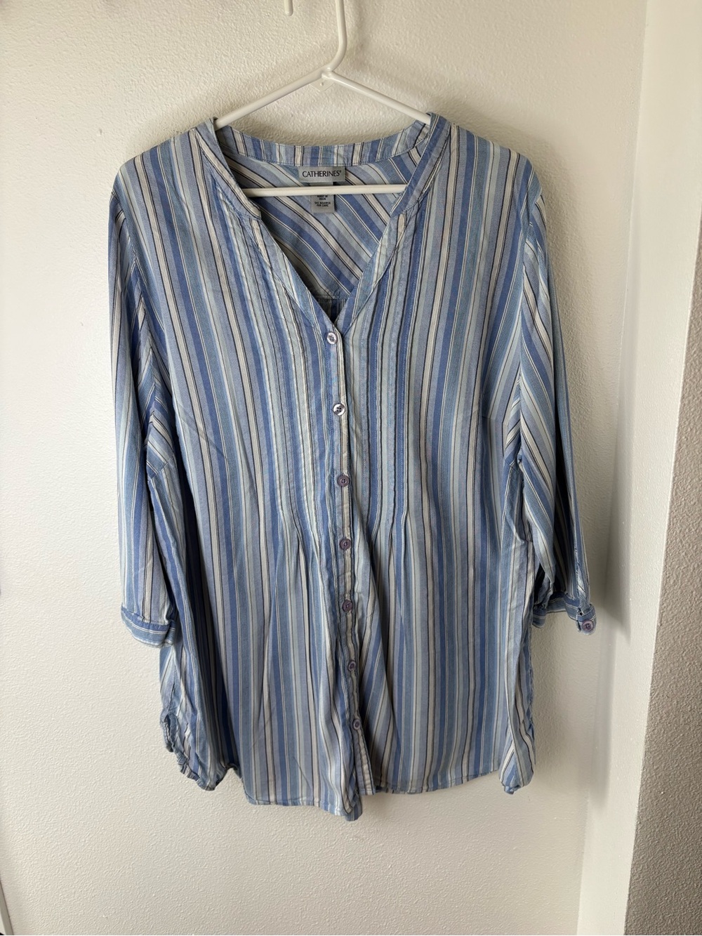 Catherines Blue Striped Button-Front Women’s Shirt - 2X